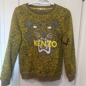 Kenzo Paris Yellow & Black Sweatshirt with Metallic Embroidered Tiger & Text
